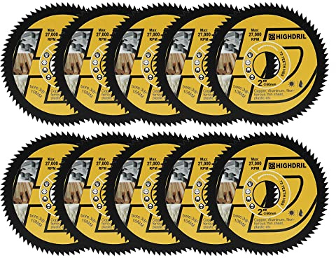 HIGHDRIL HSS Kreissägeblatt – 10 Stück 50 mm 72T 10 mm Bohrung Trennscheiben für Holz, Kupfer, Aluminium, Kunststoff und weiches Metall