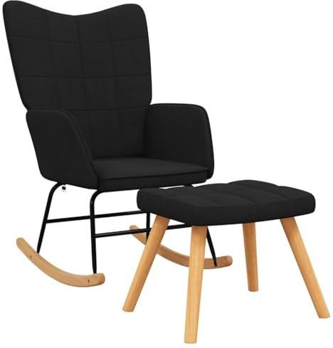 vidaXL Schaukelstuhl, Sessel Schwingstuhl mit Armlehne, Schaukelsessel Relaxstuhl mit Hocker, Relaxsessel Schwingsessel Wohnzimmer, Modern, Stoff Schwarz