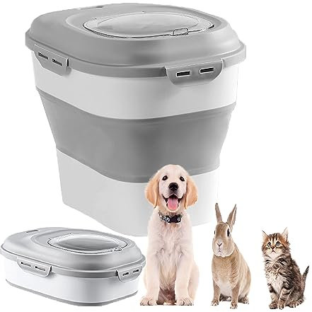 Hundefutter Aufbewahrung 12-15 kg mit luftdichtem Verschluss und Klappdeckel, Große Futtertonne Hund und Hundefutter Box mit Rädern, Faltbare Futterbox Vorratsbehälter für Hund Katze