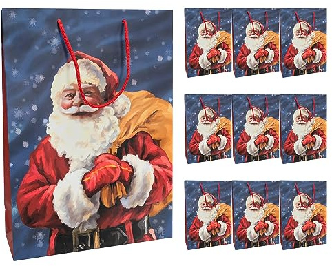 Idena 30366-10 – Presentpåsar Santa, 10 stycken, 18 x 23 x 8 cm, papperspåsar, presentpåsar, julpåsar