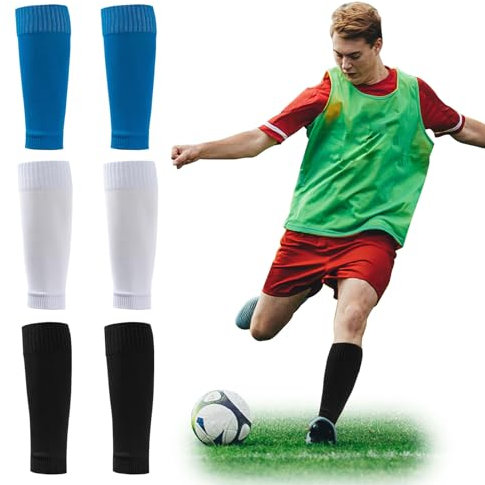 SKHAOVS 3 Paires Tibias de Football Chaussette, Chaussettes de Protection de Football, Manchons pour Football, Chaussettes de Soutien, Confortables et respirantes pour Former et Concours (3 Paires)