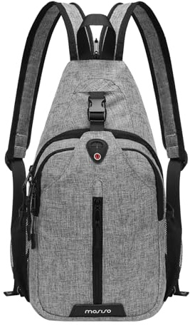 MOSISO Sling Rucksack Schulterrucksack Reisen Wandern Tagesrucksack für Männer Frauen, Doppelter Layer Crossbody Cabrio Sling Bag mit Front Vertikal Pocket Eine Schulter Chest Bag, Grau