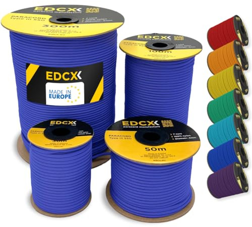 EdcX 4 mm Nylon Paracord 550 30 m (100 Fuß) – Typ III, 100% Nylonseil, 7-strängiges Seil, 4 mm Nylonseil in Volltonfarben (Royal Blue, 30 m)