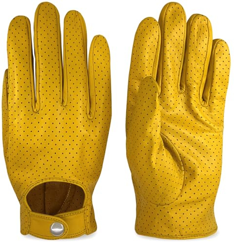 ZLUXURQ Herren Luxus und Weiches 100% Schaffell Leder Fahrhandschuhe mit Maschige, Touchscreen