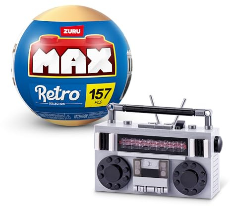 Collection de Briques de Construction Max Premium Retro de ZURU, Radiocassette(Jusqu’à 221 pièces, 6 à Collectionner).