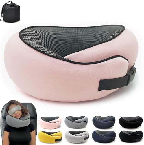 Flyhugz – Oreiller cervical Flyhugs 2024 – Oreiller de voyage en mousse à mémoire de forme – Oreiller de voyage en forme de U – Pour adultes et enfants qui dorment debout (rose)