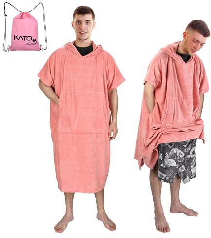 Kato Tirrinia surfponcho med ficka, mikrofiber badponcho kvinnor män, strand flytthjälp poncho med huva absorberande förändrande handduk för simning vattensport bastu, rosa