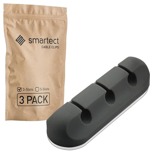 smartect Soporte de Cables Autoadhesivo con 3 Ranuras en Gris [3 Piezas] Sujeta Cables de Pared para fijar Cables USB, Eléctricos y de Carga, Organizador de Cables de Escritorio