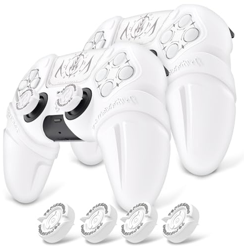 PlayVital 2 Set Runes Edition Silicone Cover Skin for ps5 Controller with Thumb Grips & Touchpad Skin & D-pad Area Sticker, Anti-slip Controller Grip Case Compatible with ps5 Charging Dock- White | Fit for Charging Station, with Thumb Grips & Touchpad Skin & D-pad Area Sticker, Anti-Slip Grip Cover, Shock-Absorption