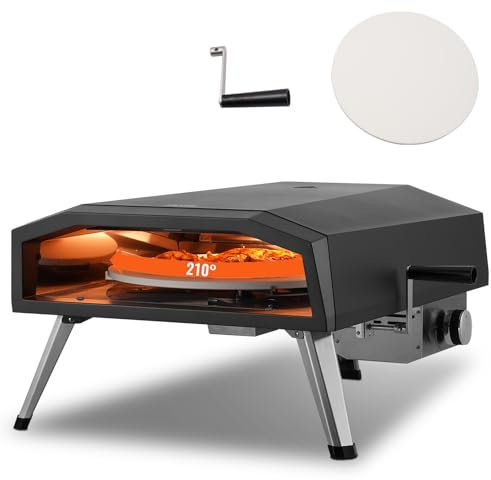 VEVOR Outdoor Pizza Oven, 13 Gas Fired Pizza Maker, Portable Outside Pizza Grill with Thickened Cordierite Pizza Stone, Waterproof Cover, Iron Spray Gas Oven with Foldable Leg for Camping & Backyard
