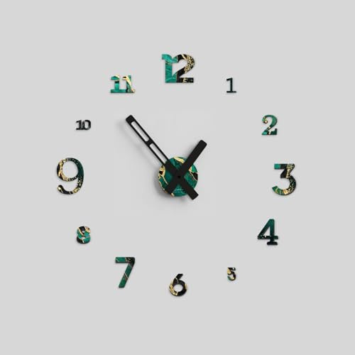 Giallobus - Orologio da Parete Adesivo Grande Float - Typos - Legno Mdf - Float ⌀ 60/80/110cm - 24 - Emerald marble - Orologio da parete moderno - Numeri adesivi 3d - Diametro variabile 60/80/100cm