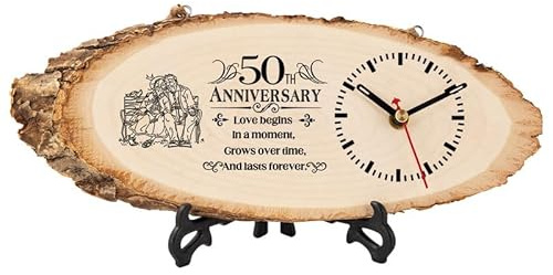 BeauGift 50th Wedding Anniversary Clock Gifts for Him Her, 50th Anniversary Marriage Gifts for Couple Parents Husband Wife, 50 Year Anniversary Decorations Wooden Clock
