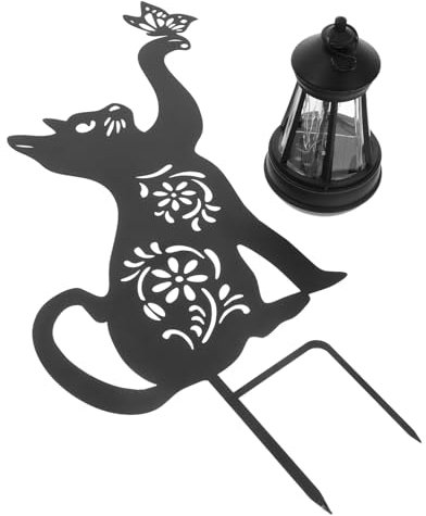 Sosoport Solarleuchte Katze Garten Metall Katzenstatuen Für Außen Solarlampe Katze Für Rasen Terrasse Solar Katzenlaterne Für Gartenstecker Solarleuchten Für Gartenkunst