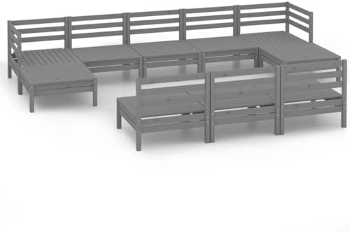 HETFTJN Bistro Set Bierzeltgarnitur Campingtisch Mit Stühlen Outdoor Lounge - 10-TLG. Garten-Lounge-Set Grau Massivholz Kiefer für Restaurant Balkon Garten Hof