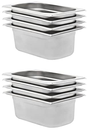 Set di 8 contenitori Gastronorm in acciaio inox, misura GN 1/4, profondità 100 mm, durevoli e versatili, per uso domestico e giardino, scelta di mobili