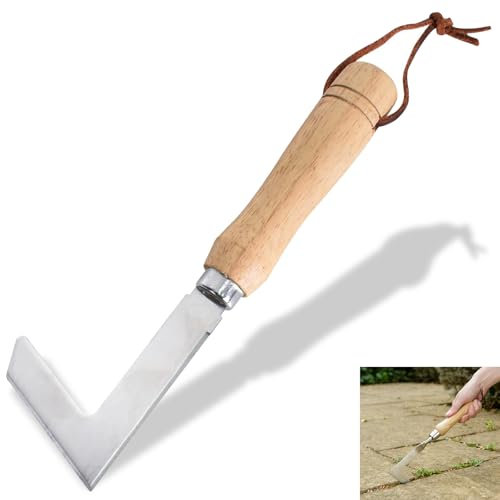 NUWIQ Fugenkratzer, Edelstahl Unkrautmesser, Garten Handjätgerät mit Griff,Unkrautkratzer mit Holzgriff, Unkraut Messer zum Entfernen von Moos und Unkraut, Gartenwerkzeug