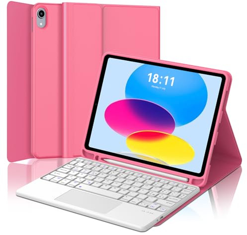 JADEMALL Custodia Tastiera con Trackpad per iPad 11 Generazione A16 2025/10 Generazione 10.9 2022, Italiano QWERTY Tastiera Bluetooth Staccabile con Touchpad per iPad 10/11 Generazione, Rosso