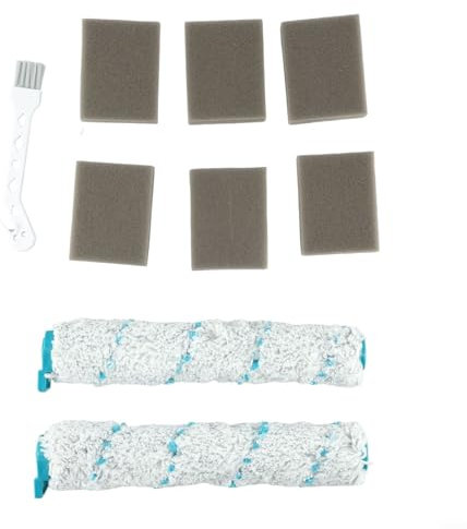 Advokingtap For Leifheit Battery Suction Wiper Regulus Accessories Kit For PowerVac Wet Suction Cleaner, 2 Brush Roller, 6 Filter Sponges,1Cleaning Brush