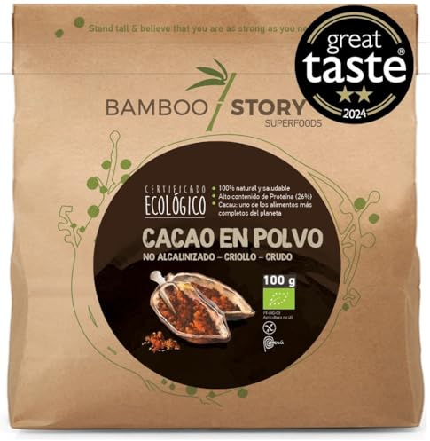 100% CRUDO | NUOVO | Cacao Polvere | BAMBOO STORY | Biologico | 100% Perù | Creolo Premium | Great Taste Award | Non Alcalinizzato | 100g | Puro | Senza Zucchero | Grasso 18%