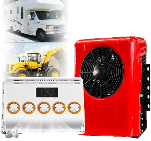 12V/24V Truck Cab Air Conditioner, RV Universal Split Electricair Air Conditioners Kits, Car Hanging Portable Parking AC for Caravan Buses Campers,Red-24V