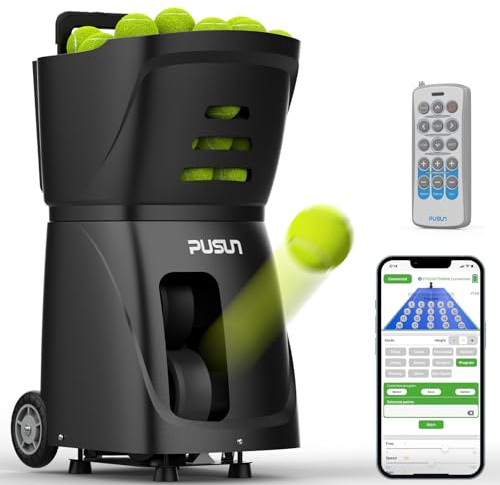 PUSUN PT-SMART Tennisballmaschine - Profi Ballwerfer mit APP-Steuerung (App für Apple Watch), 20 Landepunkte & 12 Modi, Smart Tennis Trainer für alle Spielniveaus (4-6 Std. Laufzeit)