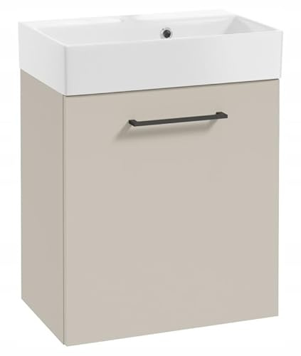 DomoDomo - Waschbeckenunterschrank 60 cm breit Hängend – Bad Unterschrank Kaschmir Matt – Badezimmer Unterschrank mit Waschbecken – Soft Close, Modernes Design