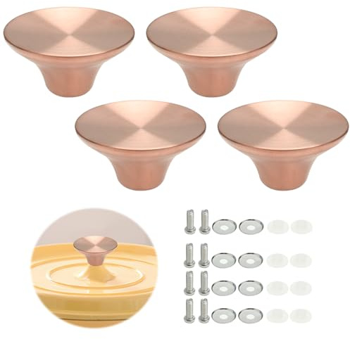Yenblow Lot de 4 poignées de rechange en métal pour cocotte en acier inoxydable compatibles avec les ustensiles de cuisine en fonte émaillée Le Creuset Stuab Aldi Lodge (or rose givré, kits de vis