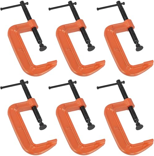 HONYUET 4 Inch G Clamp, 100mm Metal C Clamp for Woodworking and Welding, Orange, 6 Pack