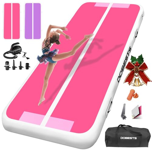 DOBESTS Airtrack Tumbling Matte, Gymnastikmatte mit Luftpumpe, Trainingsmatte mit Tragetasche, Turnmatte Zuhause, Outdoor, Yoga, Fitness, Sport 15cm Hoch 5m, Rosa und Lila