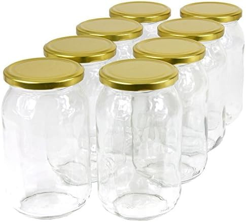 Green Hobby 900 ml Einweckgläser mit Deckel Gold Einmachgläser Vorratsgläser (Menge: 8 Stück)