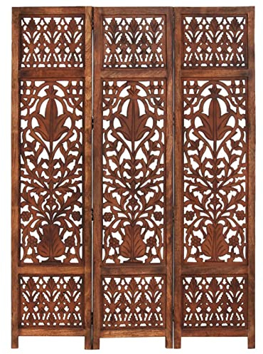 Cloison de séparation - Bois de manguier massif sculpté à la main - 5 panneaux - Paravent d'intimité pliable pour chambre à coucher, salon, bureau - Élégant séparateur mural - 200 x 165 cm