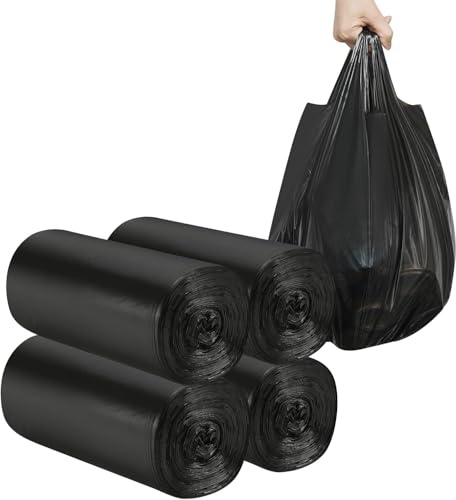 4 rotoli di piccoli sacchetti per la spazzatura – 120 pezzi robusti sacchi per la spazzatura da 12 – 15 litri per casa, ufficio, cucina, bagno e cameretta dei bambini (nero)