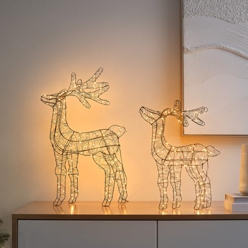 Light4fun 2er-Set Rentiere mit Mikrodraht | 260 warmweiße LEDs | batteriebetrieben | Weihnachten Weihnachtsdeko Weihnachtsbeleuchtung | Innen Fensterbeleuchtung Fensterdeko | 2 Größen