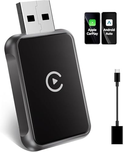 2026 Upgraded 2-in-1 Wireless CarPlay,Compatible with Apple Car Play & Android Auto,Fast Stable Auto-Connect Wired to Wireless Carplay Adapter,Wifi 5.8GHz Plug & Play,Supports USB and Type-C (Black)