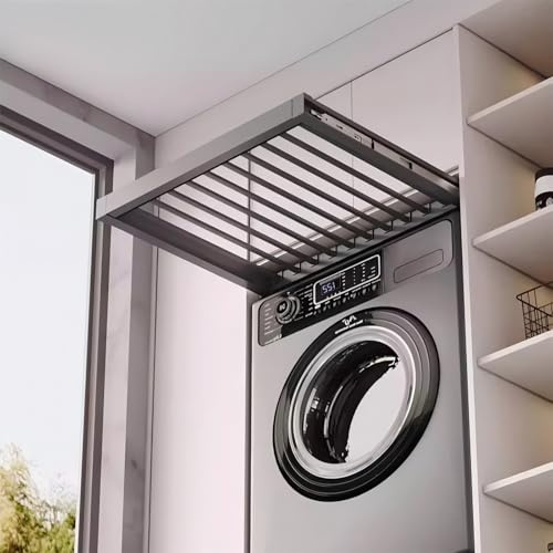 Hoconnie Hidden Pull Out Trousers Rack Extendable Hidden Pull Out Drying Rack Space Saving above Washing Machine Wardrobe (Grey, Soft-Close,D440,W560-610)