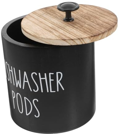 Cabilock Soporte Redondo de Madera para Cápsulas de Detergente con Tapa Hermética, Contenedor Organizador para Cocina y Lavandería, Diseño Elegante y Funcional Estilo Aleatorio