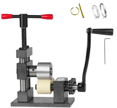 Plieuse à anneaux en métal, cintreuse manuelle pour bijoux, appareil à manivelle plier les anneaux, idéale pour la fabrication de bijoux et le façonnage de divers bijoux en métal.(Gray,Rubber)