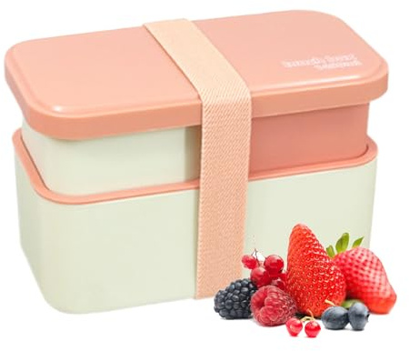 Lonchera para adultos, cuenco apilable de 1450 ml, lonchera de 2 niveles con juego de utensilios y correa de sellado, para el trabajo, universidad, escuela, picnic, viajes