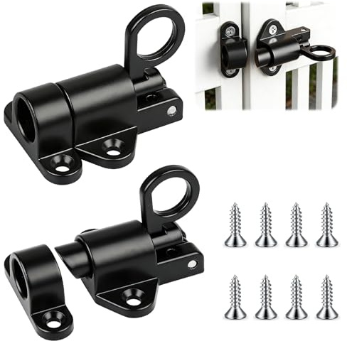 2 Cierre Automáticos Muelle Pestillo Deslizante con Resorte de Aluminio Cerradura de Puerta Aleación Rebote Pernos Inoxidable Tornillos Ventanas Madera Armarios Patio Puertas Jardín Animales Armario