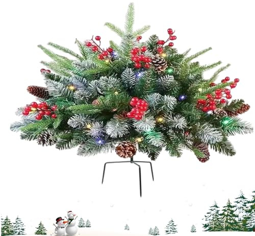 Illuminated Christmas Tree Urn Filler - Pre-Lit Artificial Pine with Timer and Multiple Light Modes, Planter Pot or Planter for LED Festive Decorations | Decoration for Christmas