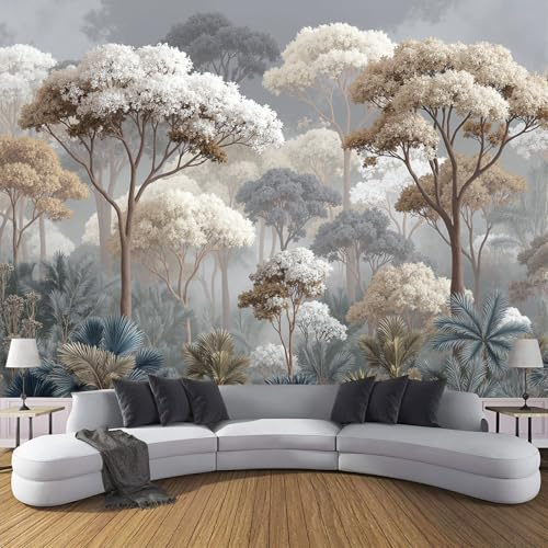 Fotomurales Decorativos Pared Antigua Selva Tropical 250An×175Al cm Papel Pintado Tejido No Tejido Con Plantas Misteriosas Fotomural 3D Mural Paredes Gris Papel Tapiz Salón Dormitorio