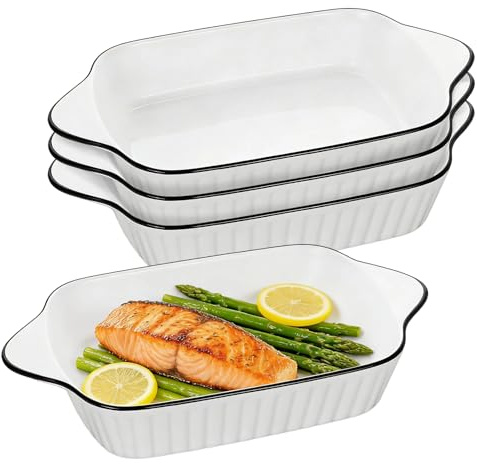 Plato para hornear lasaña, platos de cerámica para hornear, utensilios rectangulares de 10.5 pulgadas con asas, utensilios para hornear pasteles de pastor, aptos para horno y microondas (rectangular