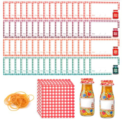 50 Sets Jam Jar Labels Jam Jar Decoration Kit Red Vintage Paper Doilies with Rubber Bands Jams Jars Covers Decorations for Homemade Preserves, Fruit, Canning Accessories & Party Crafts Baking DIY