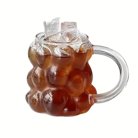 YGMNQAL Vasos De Cristal Agua Taza de cristal con forma de uva, taza for café, leche, zumo, adecuada for el té de la tarde, 1 ud.(With handle)