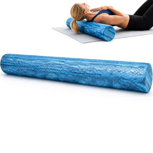 Physioworx EVA Foam Roller, Marble Blue Textured, 10 x 90cm | Exercise Roller, Pilates and Yoga Roller, Massage Roller, Relieve pain, loosen muscle tissue, neck, legs