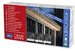 Konstsmide LED Eisregen Lichtervorhang, 200 bernsteinfarbene Dioden, 24V Außentrafo, weißes Kabel - 2733-802