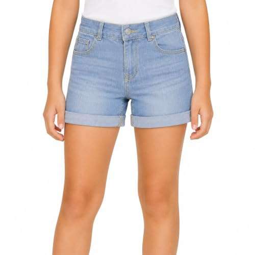 Bienzoe Girls Stretch Jean Shorts: Summer Adjustable Waist | Tween For School Days, Family Events, Summer Outings, Photos With Flexible Comfort, Easy Matching, Polished Style, Roll Hem