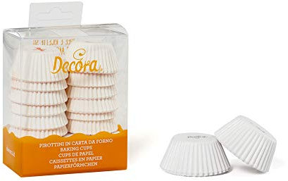 Decora 0339753 Pirottini, Mini Muffin Bianco, Comodissimi Pirottini in Carta da Forno, per Cuocere, Presentare e Regalare dolcetti, Resistono fino a 220°, In comodo Blister, 200 pezzi.