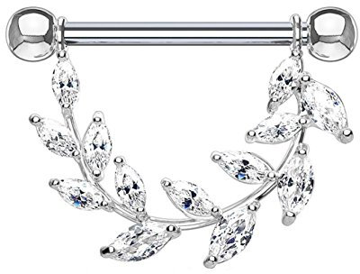 beyoutifulthings Brustwarzen-Piercing KRISTALL-Rebe Intim-Piercing Brust-Piercing Edelstahl ZIRKONIA Clear Silber 1,6mm 14mm