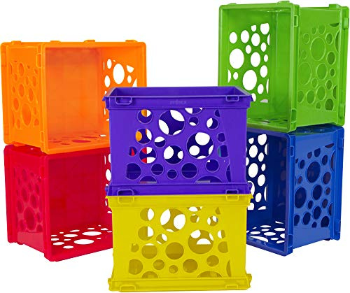 Storex Mini Storage Crate, 9 x 7-3/4 x 6 Inches, Various Assorted Colors, 12-Pack